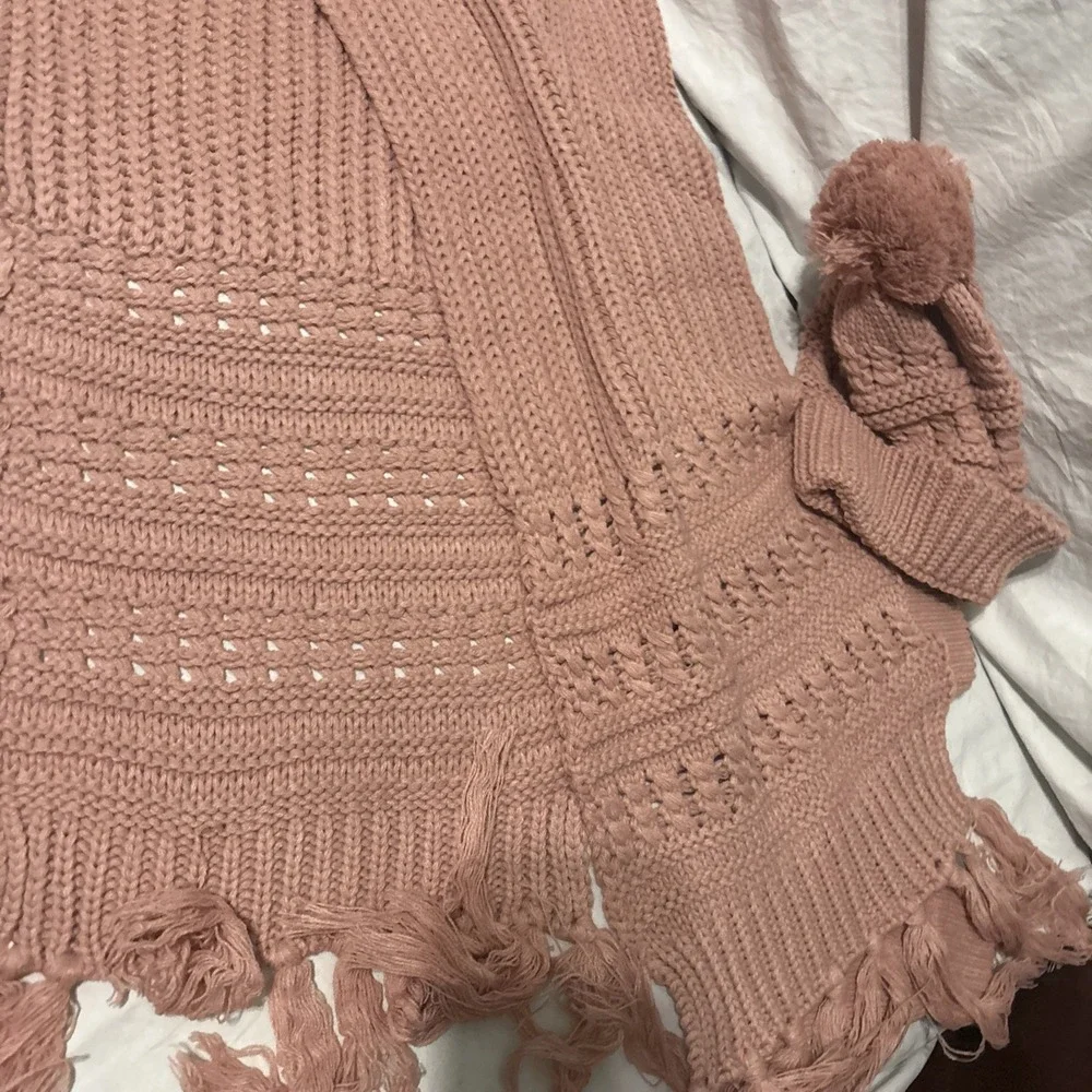 Rose Pink Hand Knit Mittens Crochet Scarf /Hat Set Universal Thread‎ NWOT